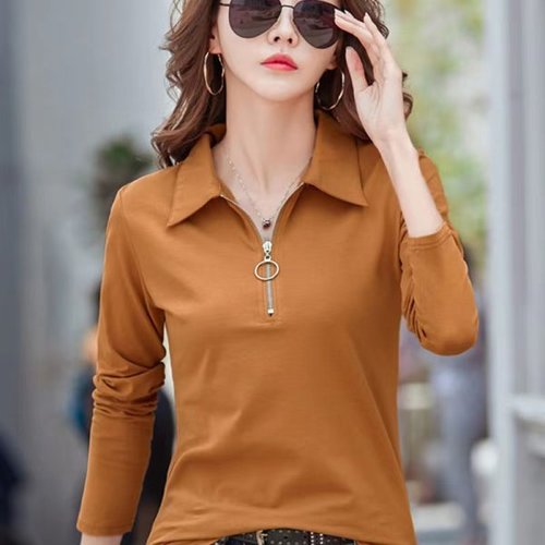 Women's Spring and Autumn New 2025 Polo Shirt Long Sleeve T-Shirt, Collar Style, Professional Outfit, Outerwear Base Shirt