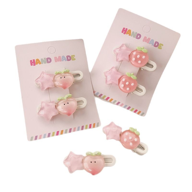 Hermoso rosa mel melocotón de fresa estrella clips de cabello de la frente de la niña cejas clips laterales dulces clips de cabello tocado