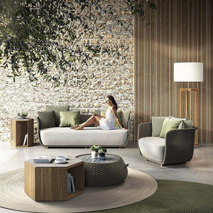 Outdoor Sofa Courtyard Villa Balcony Sun Protection Leisure Sofa Open-Air Homestay Sun Room Garden Rattan Nordic Style