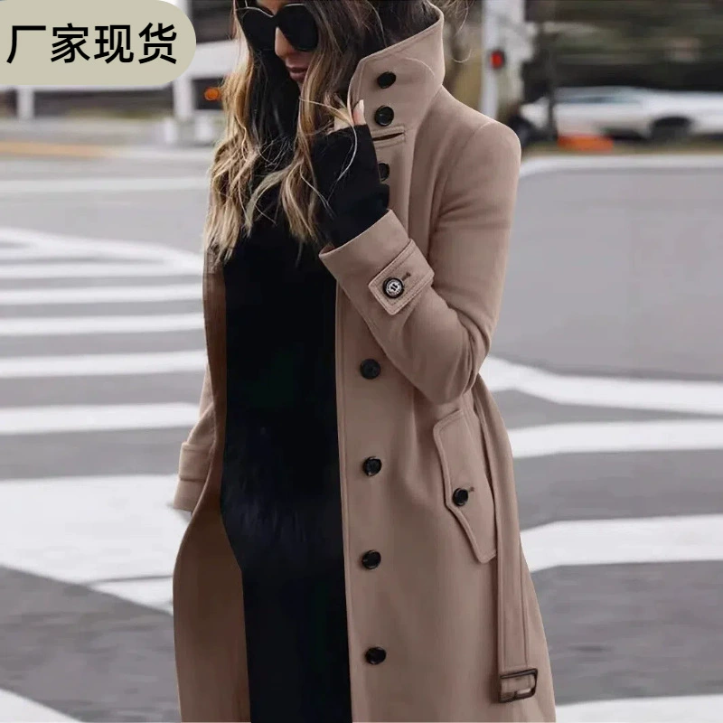 Трансграничная внешняя торговля Amazon 2025 осень-зима новый стройный шерстяной шуба женский пальто сплошной цвет женский пальто