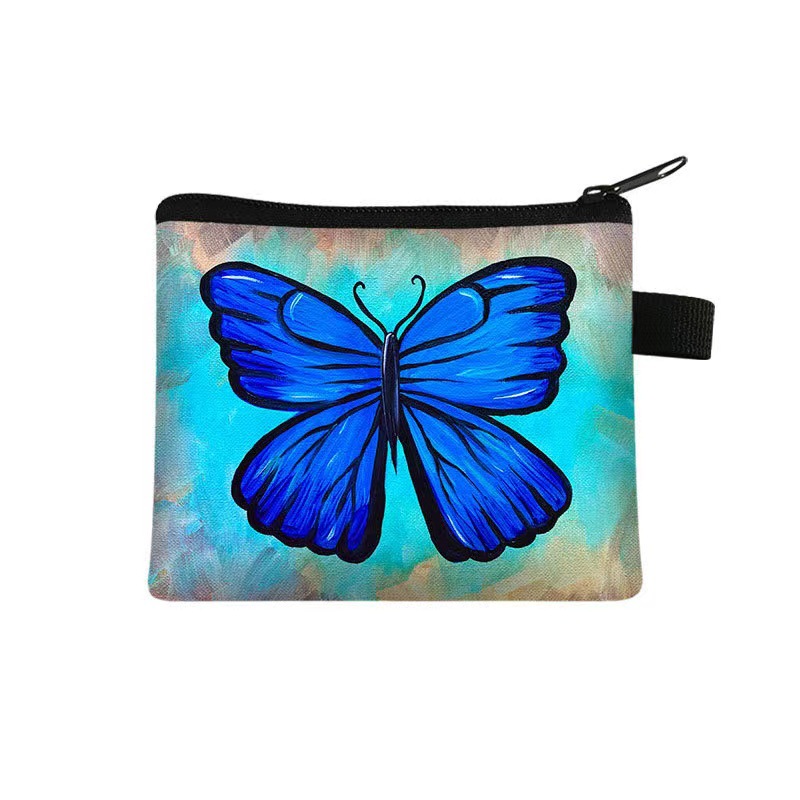 Nuevo monedero con estampado de mariposa para niños, bolso de tarjeta portátil para estudiantes, bolso de almacenamiento con llave de moneda, embrague de poliéster
