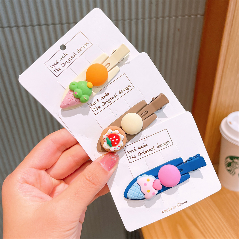 Pastel de helado maquillaje clip chica dulce lindo sin costuras horquilla flequillo clip de color caramelo clip lateral accesorios para el cabello