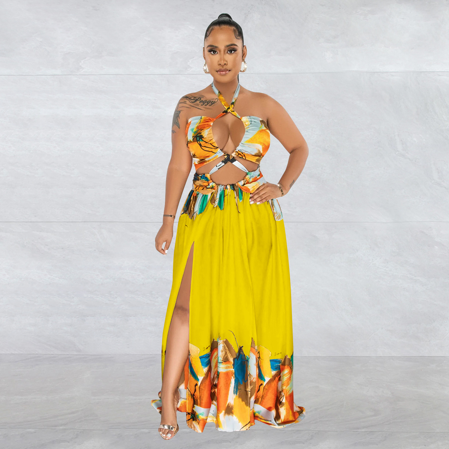C6263 transfronteriza AliExpress Amazon ropa de mujer de moda europea y americana contraste color encaje vestido sin mangas de pecho envuelto vestido image 3