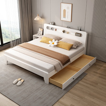 实木板床单人床储物床双人床主卧大床白色出租屋床卧室床简易床