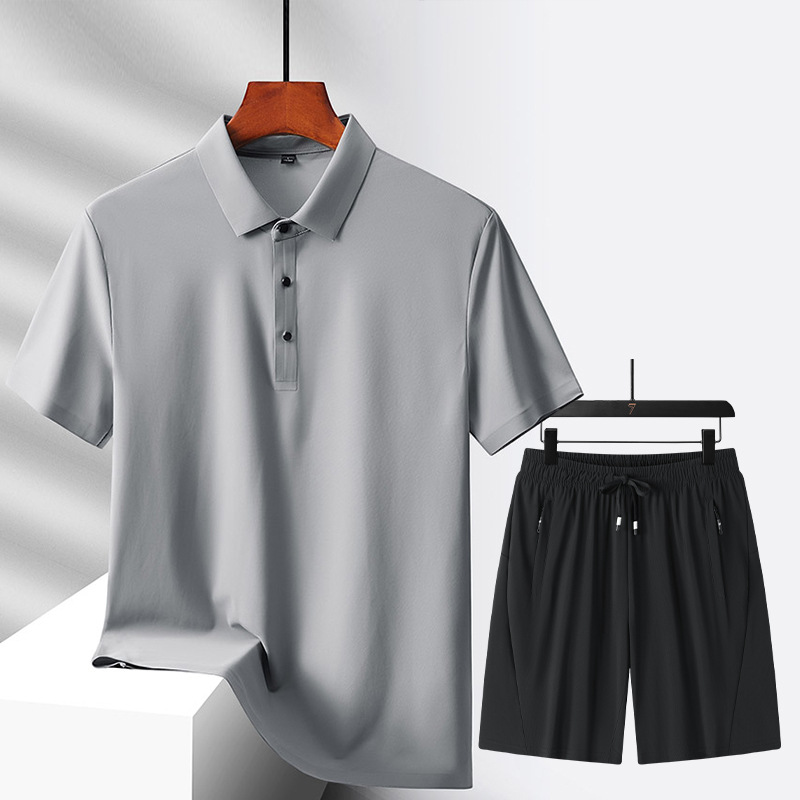 Nuevo traje de ocio deportivo, traje de ocio de hielo multicolor opcional, pantalones cortos de polo, un juego de color sólido para hombres y mujeres