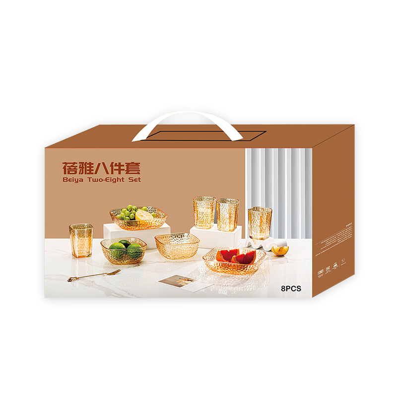 Glass Bowls, Plates, Cups, Gift Promotions, Hammered Glass Cups and Bowls, Six-Piece Set, Household Water Cups, Dessert Salad Bowl Sets