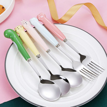 卡通不锈钢餐具勺子叉子创意可爱恐龙猫咪儿童勺网红ins家用汤勺