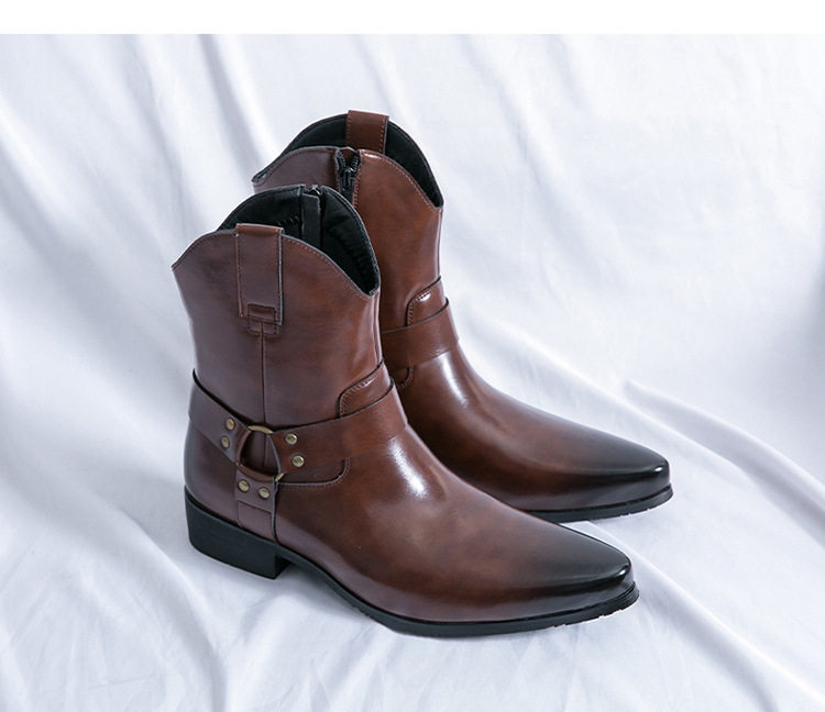 Giày bốt Martin nam cổ cao mũi nhọn kiểu Anh, khóa kéo bên, gót thấp 1–3 cm — 92342 màu đen, 92342màu nâu chi tiết 16