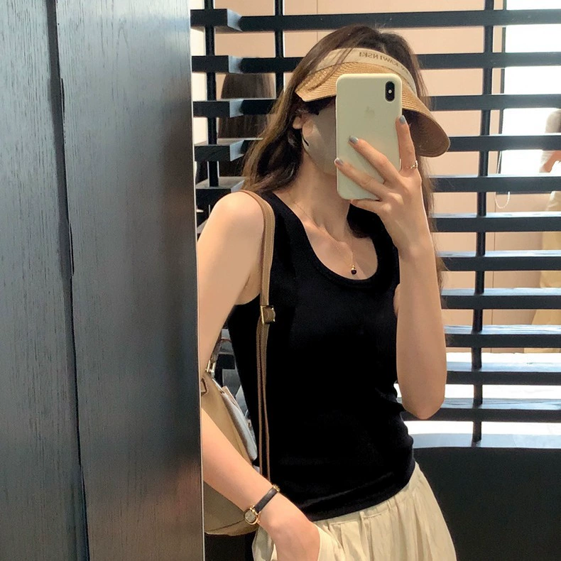 Топ без рукавов, спортивная базовая майка с чашечками, корейский стиль