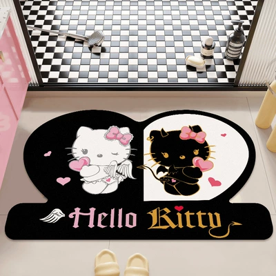 for the bathroom, household mat, doormat | Avtomobil döşəmə paspasları - hello-kitty-the-devil-and-the-angel-40x60cm-diatom-mud