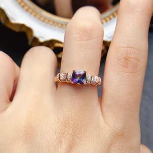 New natural colorful crystal ring S925 silver inlaid main stone 5*5mm Joker net red explosions women's jewelry wholesale