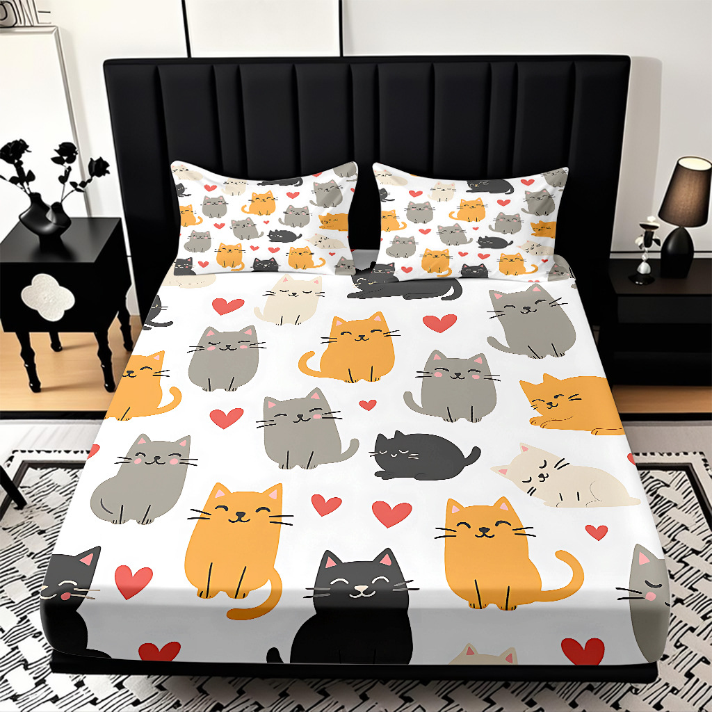 TEMU / JIT cama abrasiva Kits de dibujos animados gatito impresión digital 3D ropa de cama para diseñar