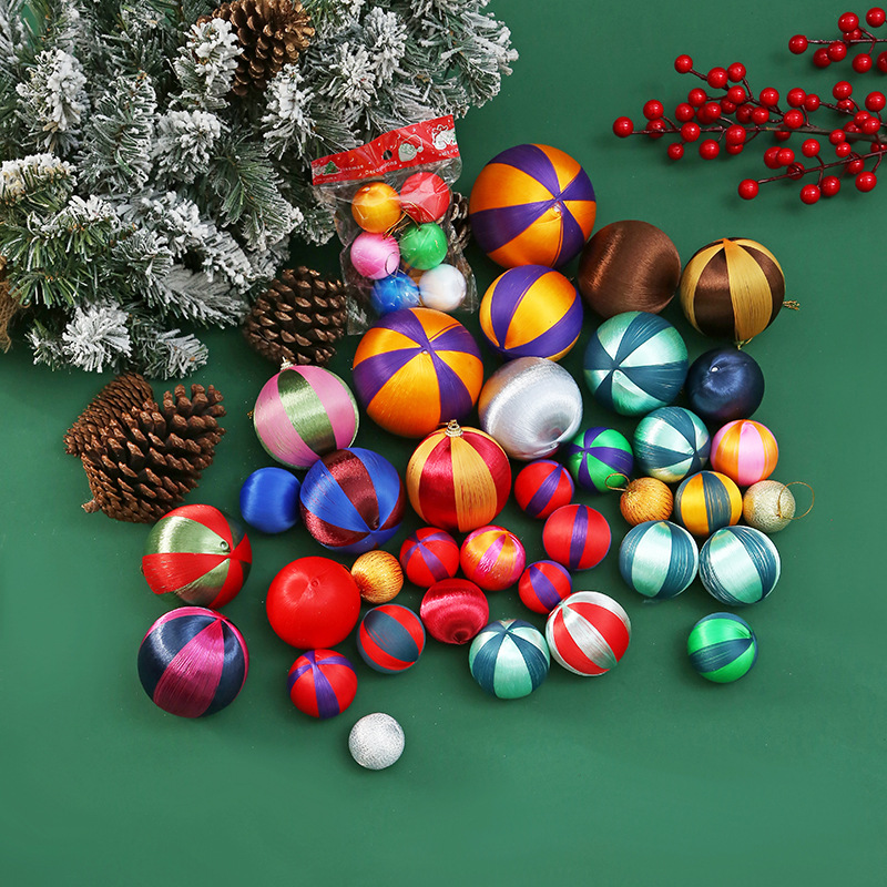 Adornos navideños de 3/4/5/6/7/8/10 cm, bolas navideñas coloridas de hilo de seda y espuma, decoración para árboles de Navidad, adornos colgantes.