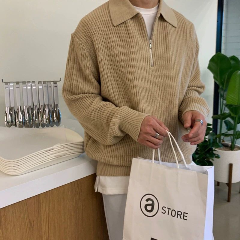 Мужской свитер с полузастежкой-молнией 2024 года, осенне-зимний, в японском ретро-стиле, с отложным воротником, свободный вязаный топ, модный, доступен для оптовой продажи.