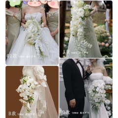 フランスの水滴滝手持ち花白胡蝶蘭オランダカイウユリの花束結婚式の美しい造花結婚式の写真撮影