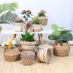 Woven Flower Pot, Straw Woven Willow Rattan, Pastoral Creative Large Flower Pot, Flower Basket, Green Plant, Succulent Pothos, Wall Hanging Satchel Basket