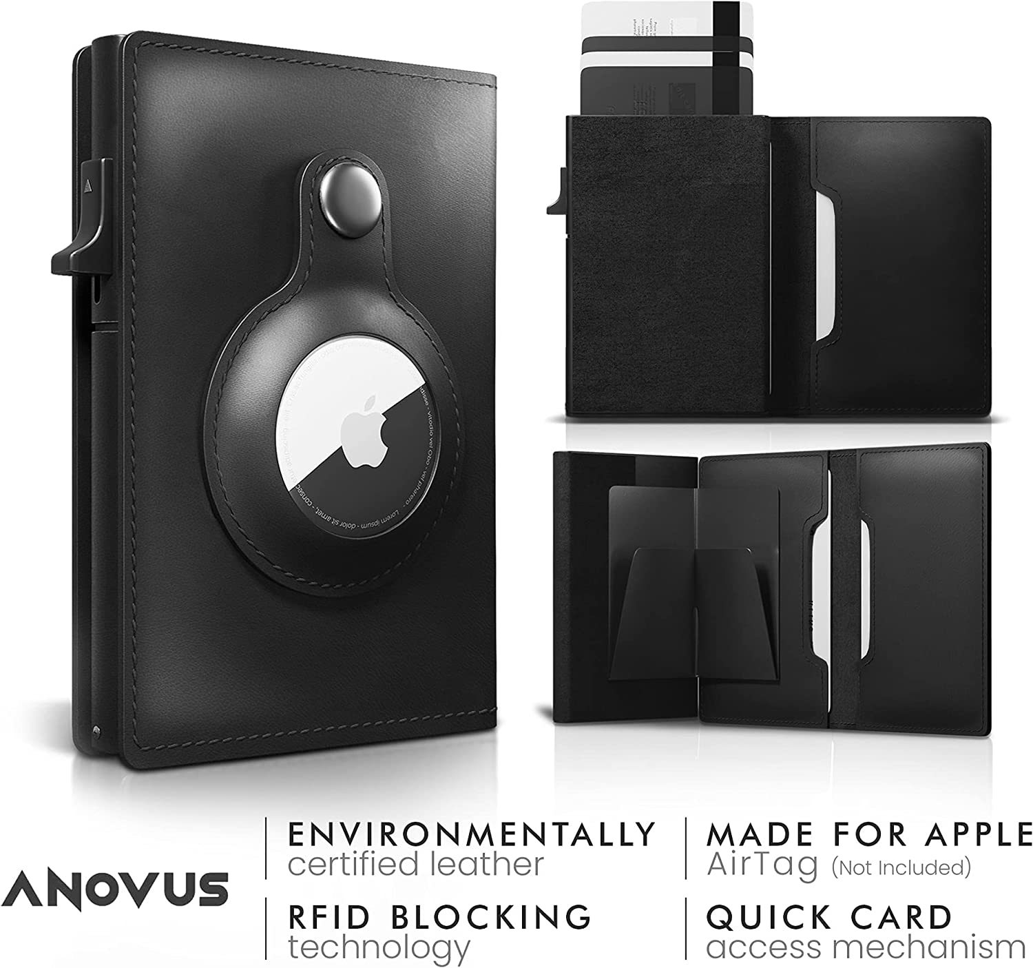 RFID europeo y americano Amazon metal aleación de aluminio titular de la tarjeta Airtag metal 100% cuero genuino Comercio exterior hombres