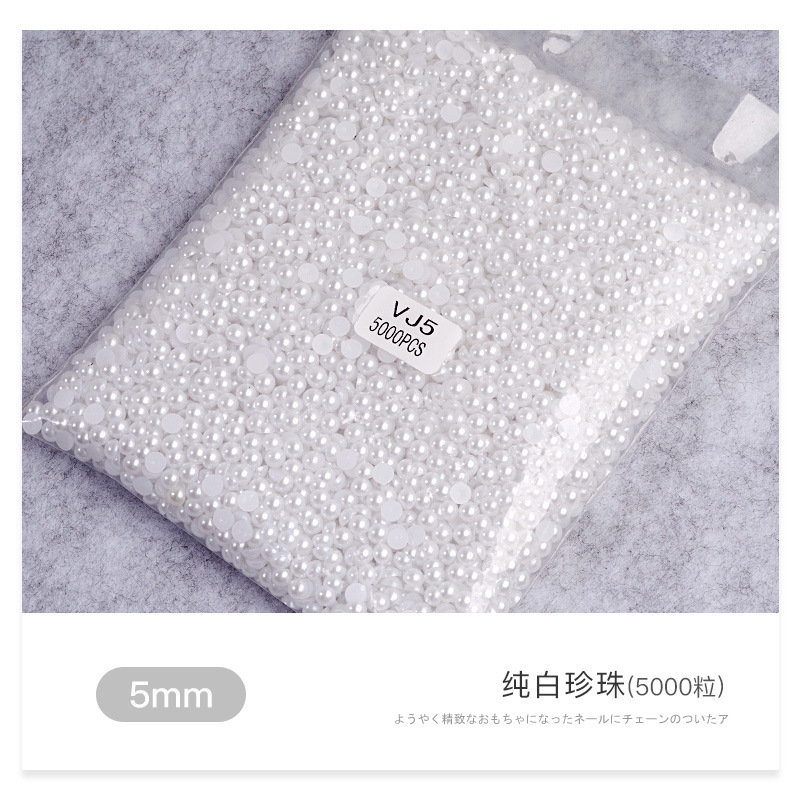 Venta al por mayor blanco beige tamaño semicírculo perla tridimensional paquete DIY hecho a mano uñas joyas de perlas planas