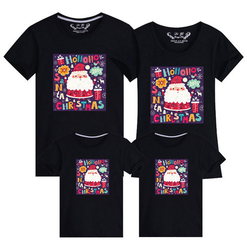 Christmas parent-child short-sleeved family wear for a family of three or four, western-style kindergarten activity class uniforms, mother-daughter T-shirts
