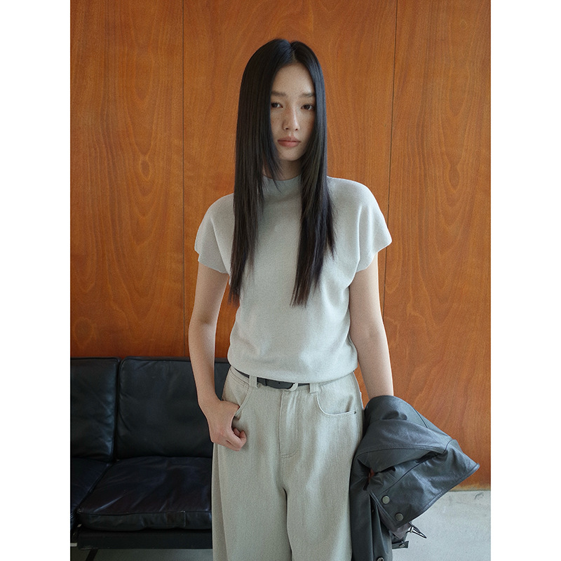 Mmc Dition Wool Short-Sleeved Knitwear Women's Autum 2025 New Slim and High-Bottom Half Turtleneck Bottoming Shirt