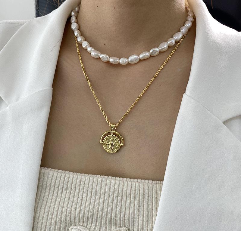 Fashion Round Pearl Copper Beaded Layered Necklaces 1 Piece