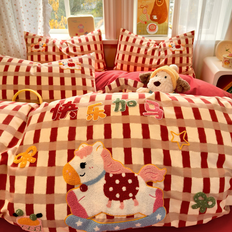 Categoría A otoño y invierno engrosado algodón molido cama de cuatro piezas 100 algodón puro niños dibujos animados colchón set de tres piezas