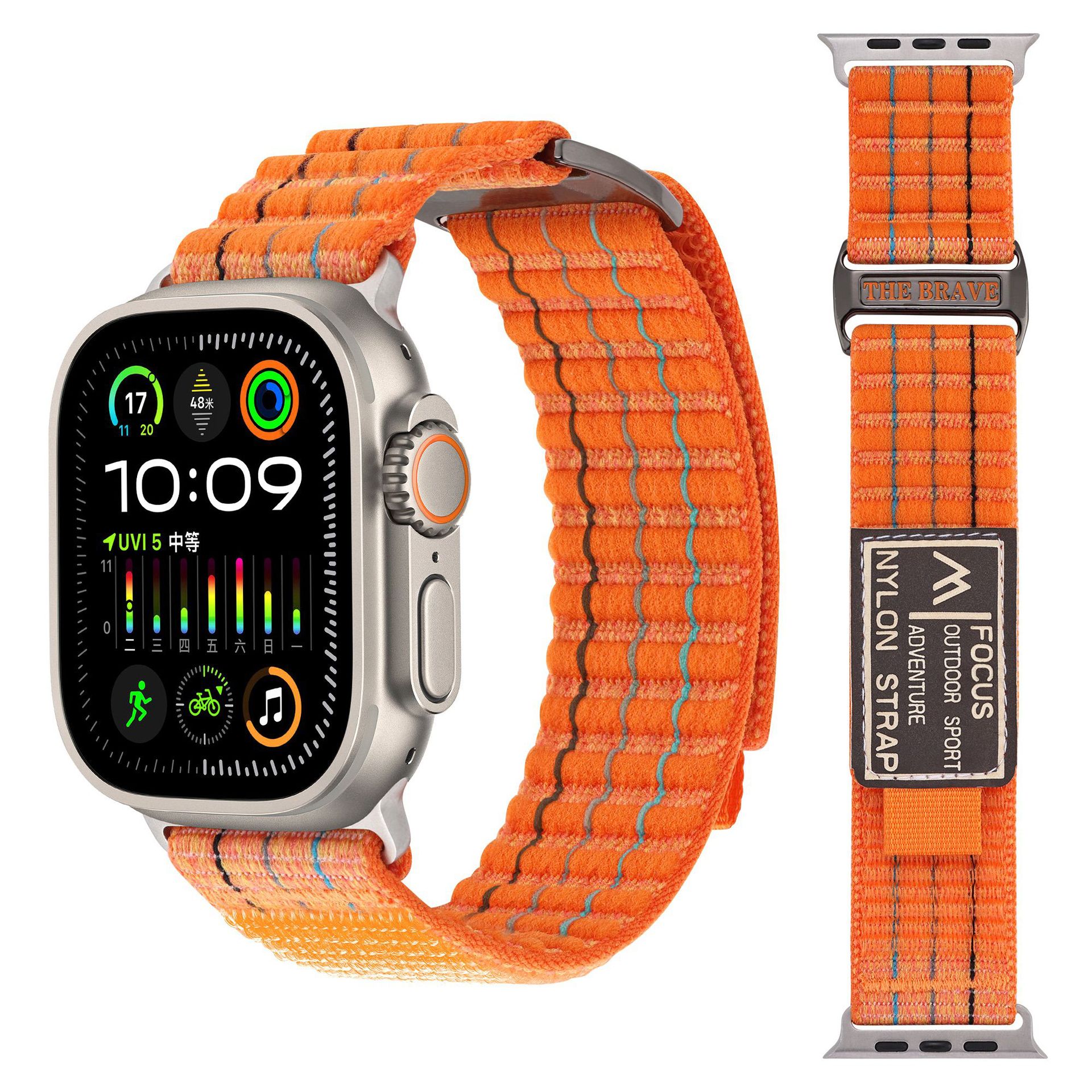 Suitable for apple watch3456789, double-section leather-coated nylon loop strap, Apple 10 strap undefined