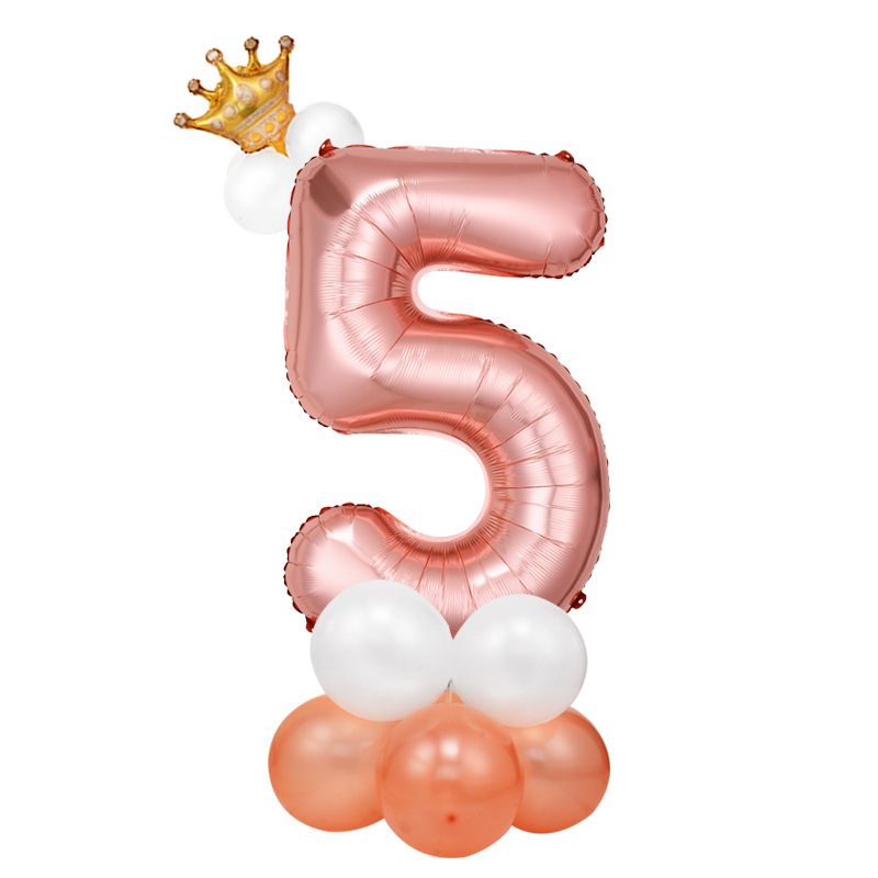 0-9 cumpleaños digital globo columna bebé un mes de edad diseño carretera globo fiesta decoración corona película de aluminio