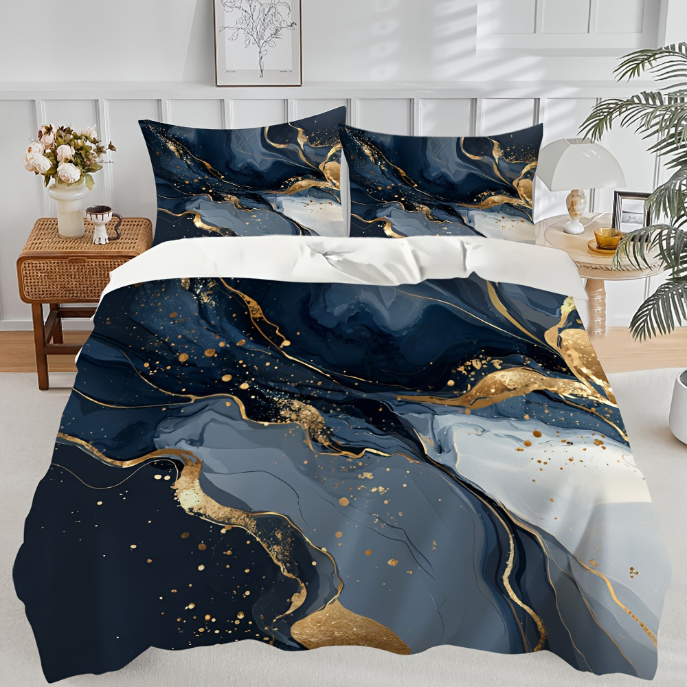 Transfronterizo tibetano azul oro mármol textura suave molienda impresión digital kit de colcha de tela se puede diseñar