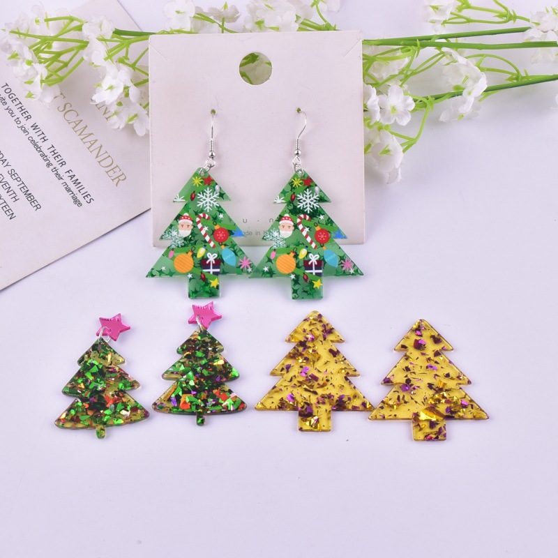 55g Weight 10 PCS/Package 33*50mm 49*42mm Arylic Christmas Tree Earring Findings