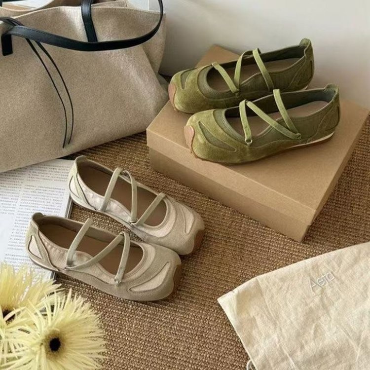 Zapatos cruzados retrógrados Mary Jane nuevos pedales de verano y otoño 2026 versátiles zapatos de ballet suaves zapatos casuales