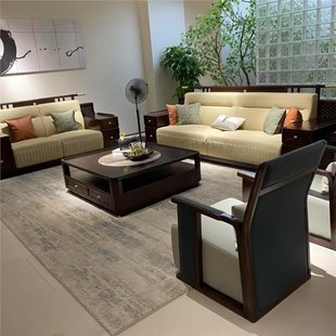New Chinese Style Ebony Solid Wood Sofa Combination Modern Simple Large Living Room High-End Villa Mansion Home