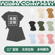 可定制夏季短袖短裤套装班服团建服 大幅数码印烫花工艺时尚