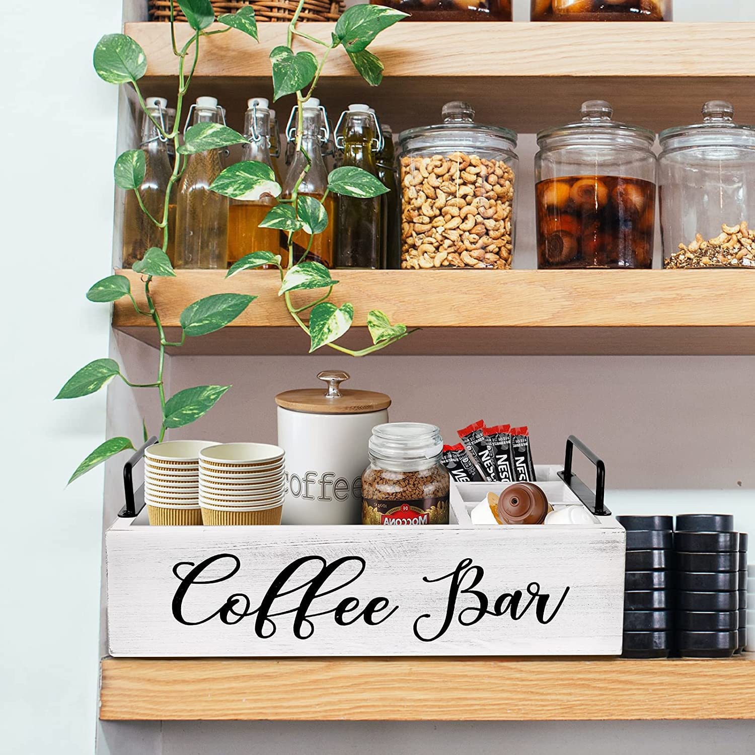 木质咖啡吧台收纳盒整理台台面咖啡架储物篮咖啡调味品吧柜收纳盒
