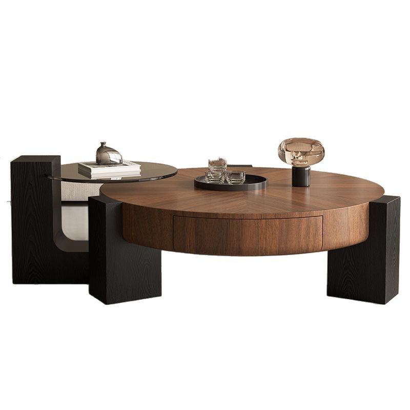 Mesa de centro redonda minimalista italiana para sala de estar, uso doméstico, diseño de lujo ligero, estilo de mediados de siglo, juego de mesa de centro de madera de nogal