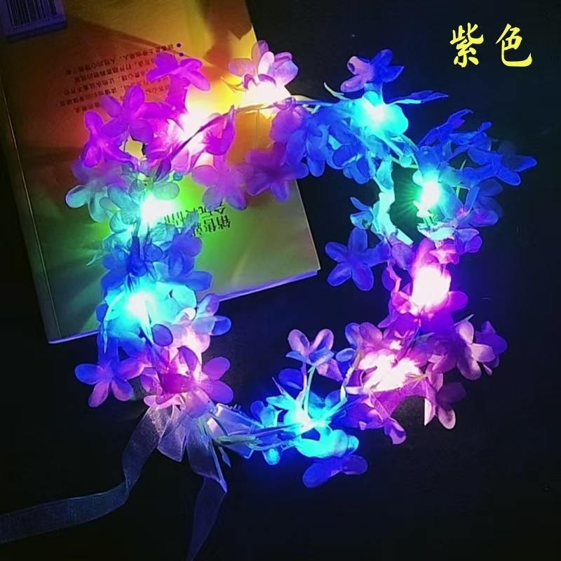 发光花环夜市深系花环发箍ins夏威夷丁香花头饰灯带发饰发光玩具|undefined