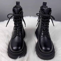 牛皮版~厚底马丁靴女2025春秋季英伦风网红爆款靴子小个子单靴