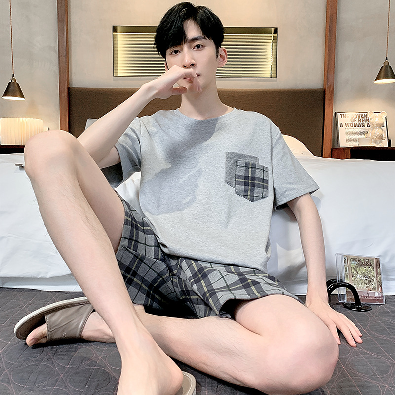 도매 남성 잠옷 남성 여름 반팔 반바지 여름 얇은 면 2025 새로운 소년 대형 가정 의류