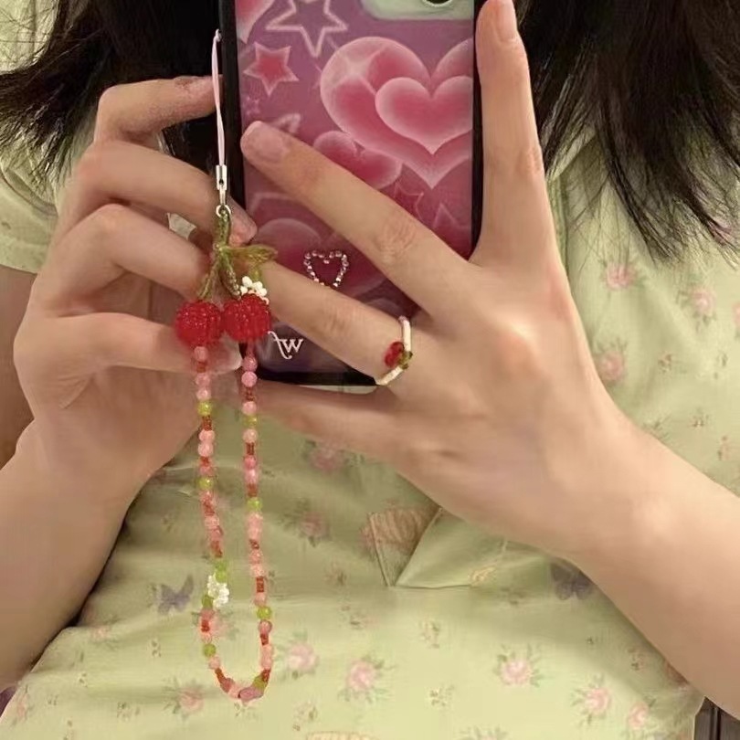 Cherry Pattern 1 Piece Cute Cherry Acrylic Beaded Mobile Phone Chain