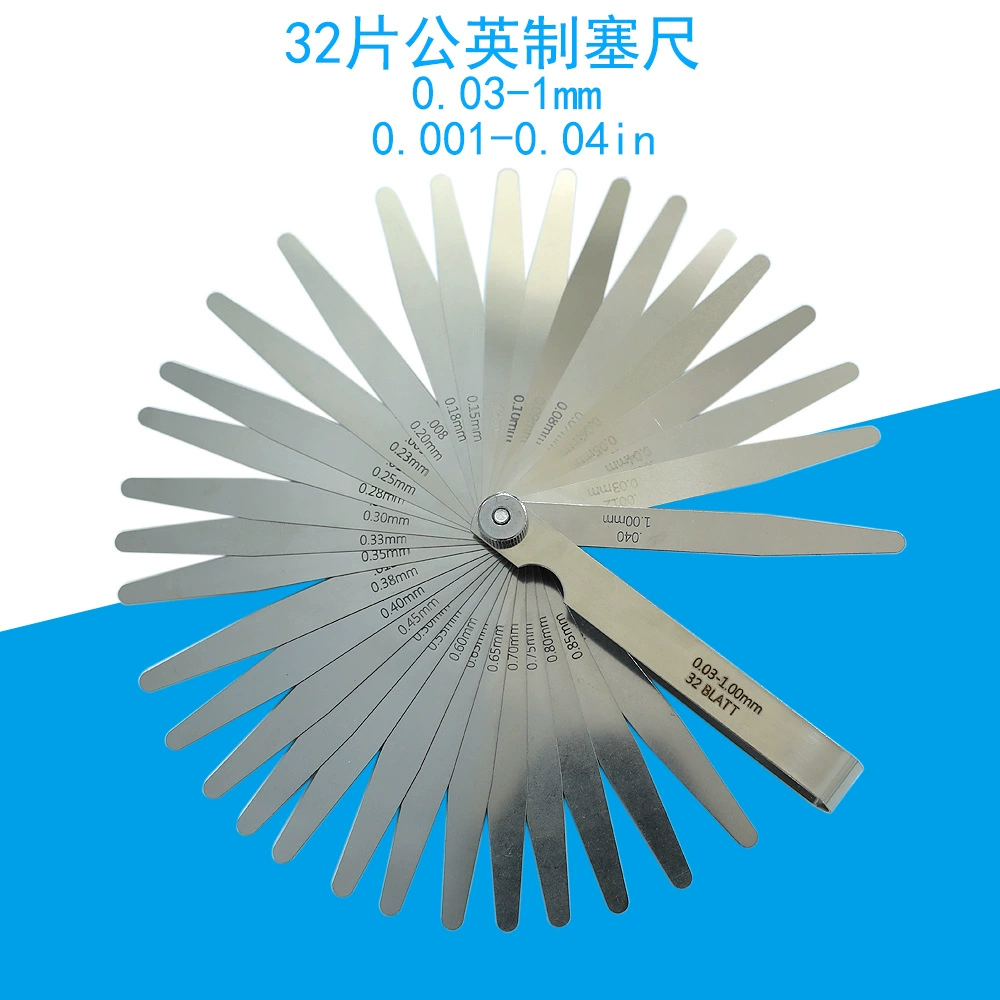 Линейка из нержавеющей стали 32PC из метричного размера 0.03-1 мм зазор. 001-.040 дюймов толстого тонколистного зазора