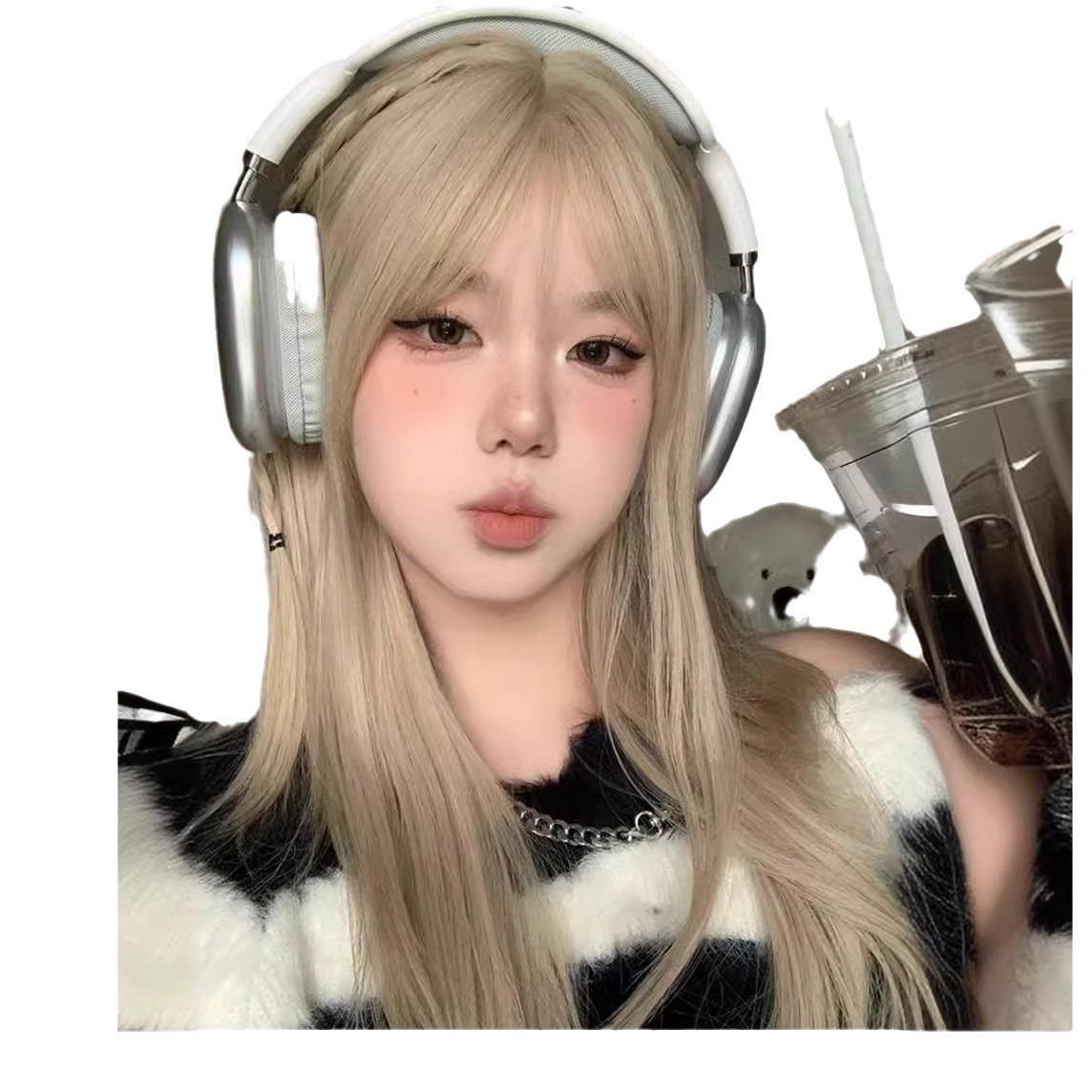 Peruca de oro blanco cabello largo moda natural ligero cabello completo simulación diaria cabello completo cabello humano completo estilo de cabello completo