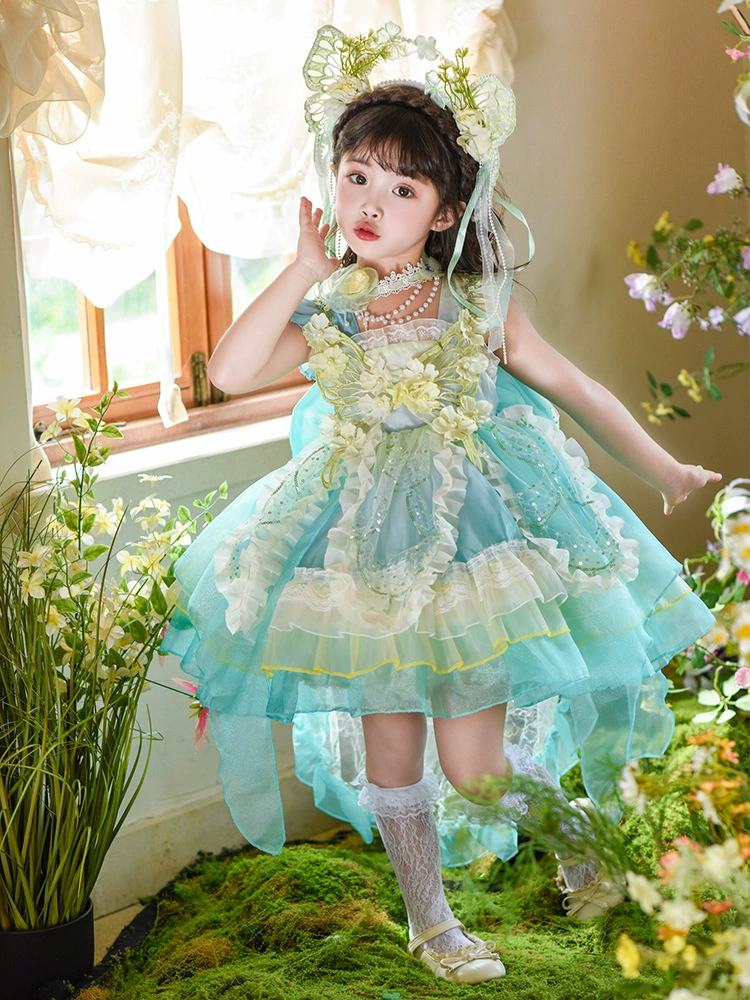 Зелёный осенний детский костюм маленькой princess, в стилистике Lolita, подарок на день рождения