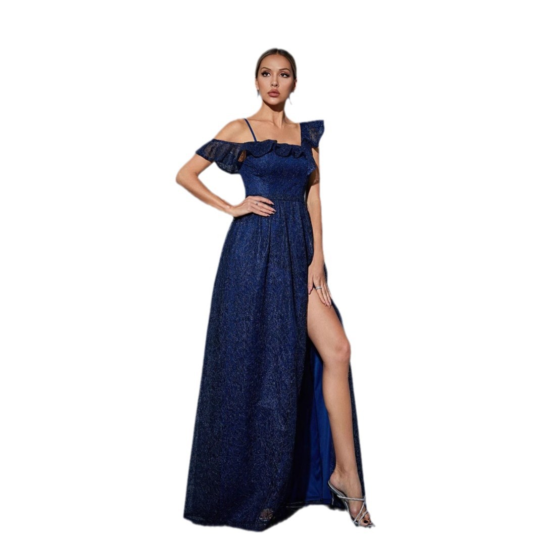Europa y los EE.UU. cinturón de espalda larga falda de comercio exterior nuevo estilo anfitrión de banquete popular vestido de noche nicho vestido de diseño de bifurcación