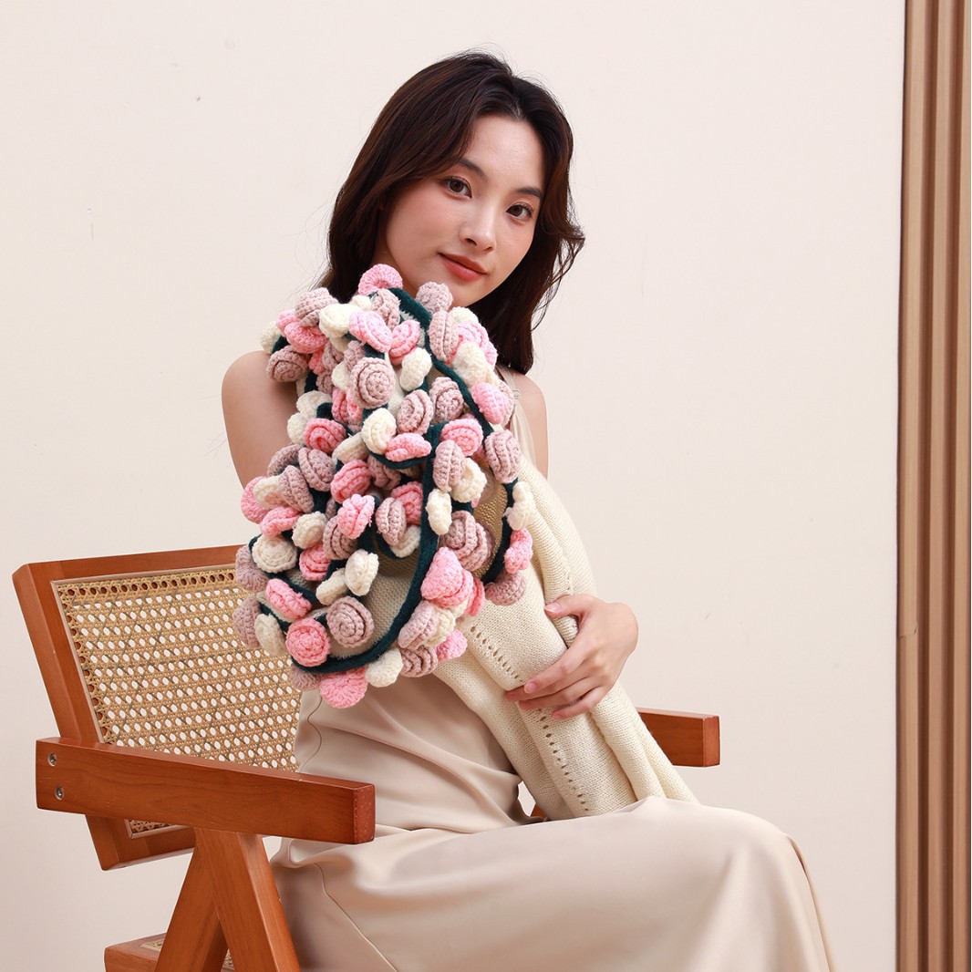 玫瑰花束毯子成品办公室午睡花毯毛线团手工编织毯子送闺蜜礼物