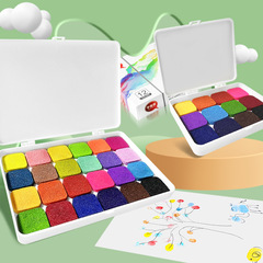 兒童手指畫印泥彩色塗鴉diy印台印泥24色圓盤幼兒園手指顏料印台