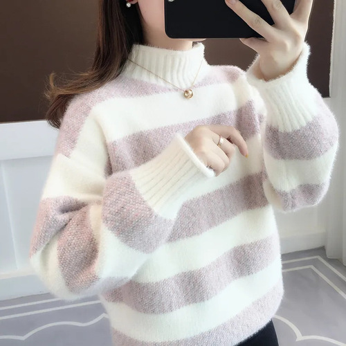 Spring and Autumn New Stylish Hot-selling Knitted Base Shirt Fashionable Simple Loose Outdoor Waterproof Mink Velvet Women's Sweater