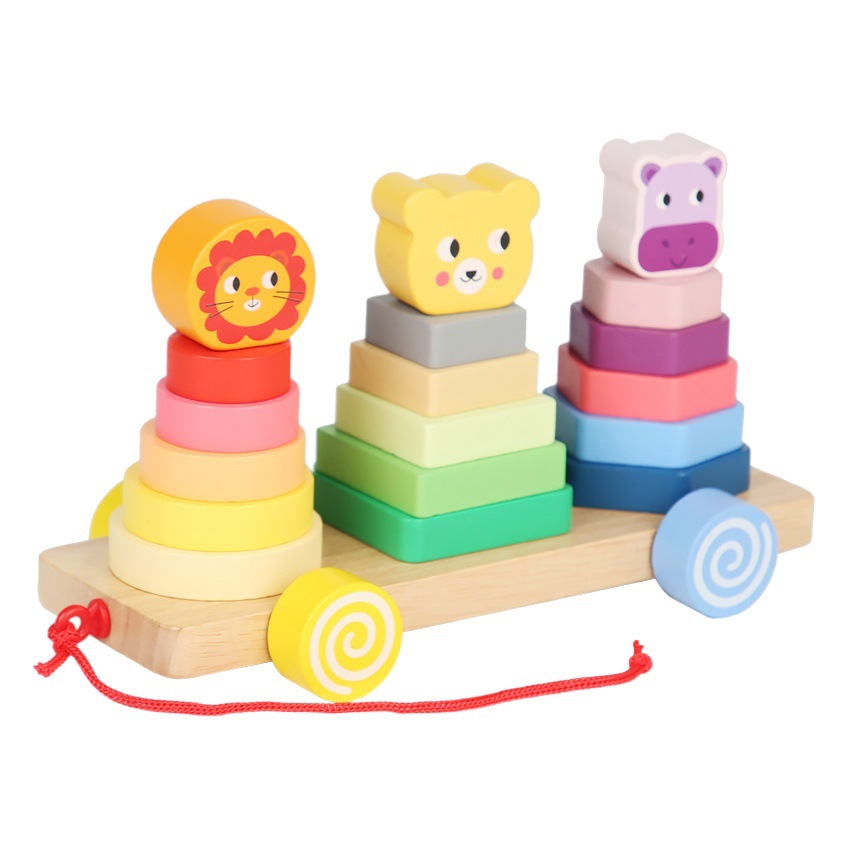Bebé de madera Montessori educación temprana conjunto animal columna remolque ejercicio niños agarre tamaño cognitivo juguetes educativos