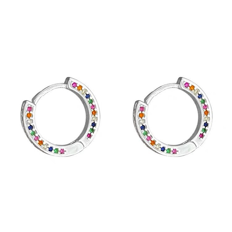 Pendientes círculo de plata 925 Pendientes de circón de color incrustado con diamantes para hombres y mujeres pendientes de nicho simples pendientes de pareja