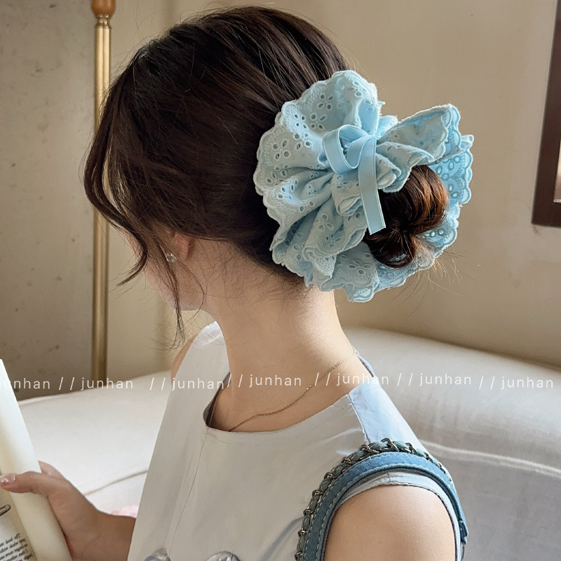 Nuevo lazo de raso estampado, coletero de encaje elegante estilo chino, cuerda para el pelo de cola de caballo al por mayor