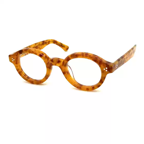 LESCA French Niche Design Handmade Thickened Glasses Light Yellow Tortoiseshell Irregular Egg Round Leopard Print Frame Trendy